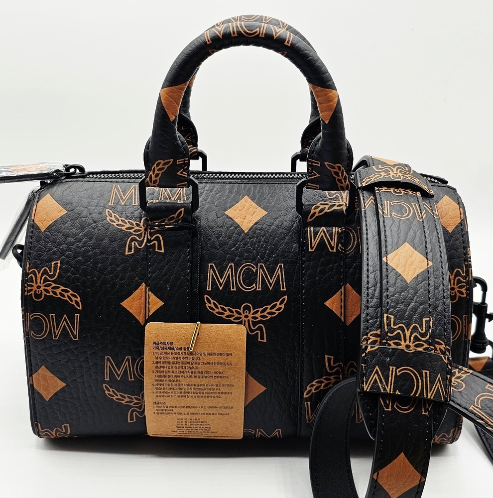 MCM Small Aren Boston Bag Black Visetos NWT Crossbody Satchel With Dust Bag